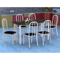Conjunto de Mesa Granada com 6 Cadeiras Madri Branco e Preto Liso GR - Fabone