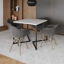 Conjunto de Mesa Industrial Base Preta Tampo Quadrado 90cm Branco 4 Poltronas Estofadas Grafite Conjunto de Mesa Industrial Base Preta Tampo Quadrado 90cm Branco 4 Poltronas Estofadas Grafite