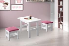 Conjunto de Mesa Infantil com 2 Banquetas Branca/Rosa Laura Conjunto de Mesa Infantil com 2 Banquetas Branca/Rosa Laura