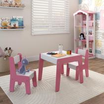 Conjunto de Mesa Infantil com 2 cadeiras MDF Helena Branco Rosa