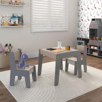 Conjunto de Mesa Infantil Diana com 2 cadeiras - Para crianças - Biblioteca infantil - Cinza