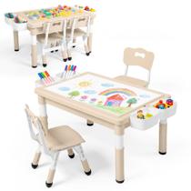 Conjunto de Mesa Infantil e 2 Cadeiras Ajustáveis com Armazenamento Kinder King Conjunto de Mesa Infantil e 2 Cadeiras Ajustáveis com Armazenamento Kinder King