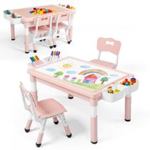 Conjunto de Mesa Infantil e 2 Cadeiras Kinder King Ajustável Rosa Conjunto de Mesa Infantil e 2 Cadeiras Kinder King Ajustável Rosa
