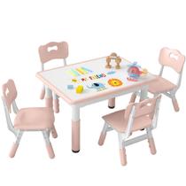 Conjunto de mesa infantil e 4 cadeiras DOREROOM ajustável 80 x 60 cm Conjunto de mesa infantil e 4 cadeiras DOREROOM ajustável 80 x 60 cm