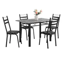 Conjunto De Mesa Itália Com 4 Cadeiras 1,20m Preto / Floral Granito Artefamol
