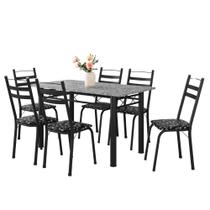 Conjunto De Mesa Itália Com 6 Cadeiras 1,40m Preto/Floral Granito Artefamol