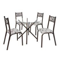 Conjunto de mesa jade slim tampo vidro incolor 0,90m redondo com 4 cadeiras tubo bronze - ciplafe