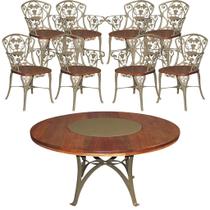 Conjunto de Mesa Jantar 1,60m Madeira Giratória 6 Cadeiras Malbec Alumínio