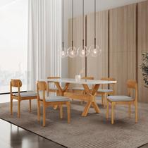 Conjunto de Mesa Jantar Bellini Tampo 180cm Laqueado Canto Moeda 6 Cadeiras Off White Quartzo/Imbuia Natural/Cinamomo Imbuia/Laquea