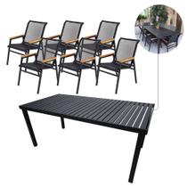 Conjunto de Mesa Jantar Retangular 1,80x90cm em Alumínio com 6 Cadeiras para Área Externa