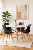 Conjunto de Mesa Jantar Sala Cozinha 100cm Eiffel Eames Branca e 04 Cadeiras Leda Wood Preta
