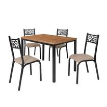 Conjunto de mesa jogo sala jantar ciplafe jade flex 4 cadeiras tubo preto fosco tampo madeira bp amendoa 1,10m x 0,72m com assento estofado Conjunto de mesa jogo sala jantar ciplafe jade flex 4 cadeiras tubo preto fosco tampo madeira bp amendoa 1,10m x 0,72m com assento estofado