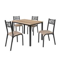 Conjunto de mesa jogo sala jantar ciplafe jade flex tampo madeira bp carvalho 1,10m x 0,72m 4 cadeiras tubo preto fosco assento estofado Conjunto de mesa jogo sala jantar ciplafe jade flex tampo madeira bp carvalho 1,10m x 0,72m 4 cadeiras tubo preto fosco assento estofado