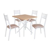 Conjunto de mesa jogo sala jantar ciplafe jade slim tampo madeira bp carvalho montreal 0,75m x 0,75m quadrado com 4 cadeiras tubo branco Conjunto de mesa jogo sala jantar ciplafe jade slim tampo madeira bp carvalho montreal 0,75m x 0,75m quadrado com 4 cadeiras tubo branco