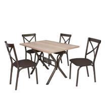 Conjunto de mesa jogo sala jantar ciplafe karina tampo madeira bp carvalho montreal 1,20m x 0,80m retangular 4 cadeiras tubo bronze assento estofado Conjunto de mesa jogo sala jantar ciplafe karina tampo madeira bp carvalho montreal 1,20m x 0,80m retangular 4 cadeiras tubo bronze assento estofado
