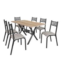 Conjunto de mesa jogo sala jantar jade tampo madeira bp carvalho montreal 1,36m x 0,80m retangular com 6 cadeiras tubo craqueado preto Conjunto de mesa jogo sala jantar jade tampo madeira bp carvalho montreal 1,36m x 0,80m retangular com 6 cadeiras tubo craqueado preto