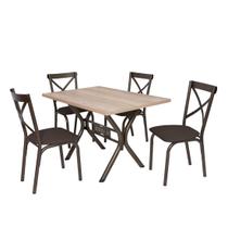 Conjunto de mesa karina tampo bp carvalho montreal 1,20m x 0,80m retangular com 4 cadeiras tubo bronze - ciplafe