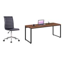 Conjunto de Mesa Kuadra Nogal com Cadeira de Escritório Secretária Giratória Marilyn Preta Conjunto de Mesa Kuadra Nogal com Cadeira de Escritório Secretária Giratória Marilyn Preta