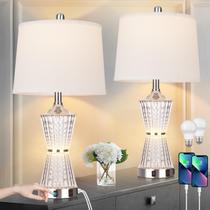 Conjunto de mesa Lamp Cinkeda 26" com 2 tomadas AC USB prateadas Conjunto de mesa Lamp Cinkeda 26" com 2 tomadas AC USB prateadas