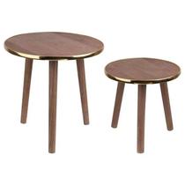 Conjunto de Mesa Lateral Decorativa Metal e Madeira Dourado NK0134 BTC