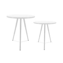 Conjunto de Mesa Lateral Dupla Lévis Redonda Sala Branco e Branco Conjunto de Mesa Lateral Dupla Lévis Redonda Sala Branco e Branco