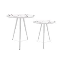 Conjunto de Mesa Lateral Dupla Lévis Redonda Sala Branco e Vulcano