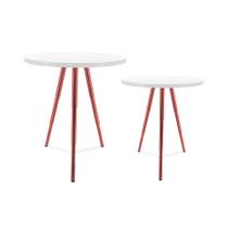 Conjunto de Mesa Lateral Dupla Lévis Redonda Sala Cobre e Branco Conjunto de Mesa Lateral Dupla Lévis Redonda Sala Cobre e Branco