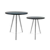 Conjunto de Mesa Lateral Dupla Lévis Redonda Sala Prata e Preto Conjunto de Mesa Lateral Dupla Lévis Redonda Sala Prata e Preto