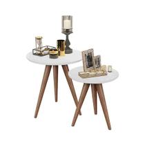 Conjunto de Mesa Lateral e Apoio Retrô Decore Branco