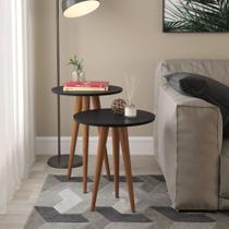Conjunto de Mesa Lateral e Apoio Slim Preto Acetinado Conjunto de Mesa Lateral e Apoio Slim Preto Acetinado