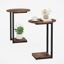 Conjunto de mesa lateral Hosfais de madeira em forma de C com estrutura de metal x2 marrom