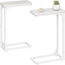 Conjunto de mesa lateral QEEIG, estreita, em forma de C, sala de estar branca x2