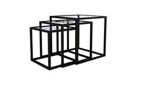 Conjunto De Mesa Lateral Trio Isabela Preto Tampo Vidro