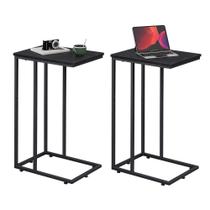 Conjunto de mesa lateral WLIVE Black, mesa final em forma de C, aço de 2 camadas