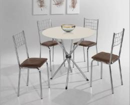 Conjunto de mesa Liz redonda com tampo de vidro 90 cm cromado com 4 cadeiras.