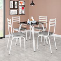 Conjunto de Mesa Lotus Branco Vidro Preto De 75 cm Com 4 Cadeiras 118 Branco Assento Platina Artefamol