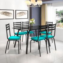 Conjunto de Mesa Lotus SF Preto 1,40 cm Com 6 Cadeiras 118 Azul Turquesa Artefamol