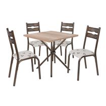 Conjunto de mesa luna slim tampo bp carvalho montreal 0,75m x 0,75m quadrado com 4 cadeiras tubo bronze - ciplafe