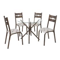 Conjunto de mesa luna slim tampo vidro incolor 0,90m redondo com 4 cadeiras tubo bronze - ciplafe