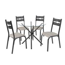 Conjunto de mesa luna slim tampo vidro incolor 0,90m redondo com 4 cadeiras tubo craqueado preto - ciplafe