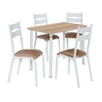 Conjunto de mesa luna tampo bp carvalho montreal 1,10m x 0,72m retangular com 4 cadeiras tubo branco - ciplafe