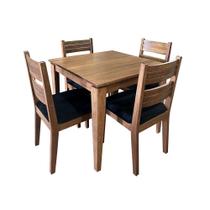Conjunto de Mesa Madeira Maciça Itália para Restaurante com 4 Cadeiras Estofadas Preta 90x90cm