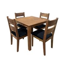 Conjunto de Mesa Madeira Maciça Roma Sala Cozinha com 4 Cadeiras Estofadas Preta 90x90cm - HELLO MADEIRA