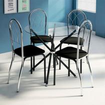 Conjunto de Mesa Madrid 88x88cm com 4 Cadeiras Safira Cromado e Tampo de Vidro 6mm Tubform