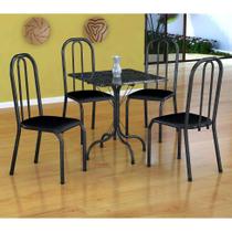 Conjunto de Mesa Malaga com 4 Cadeiras Madri Preto Prata e Preto Liso