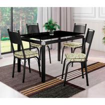 Conjunto De Mesa Malva Com 4 Cadeiras Tampo De Vidro 107cm SF Preto Fosco Assento Cedro Artefamol