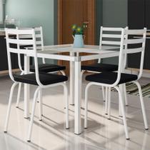 Conjunto De Mesa Malva Com 4 Cadeiras Tampo De Vidro 75cm Branco Assento Preto Artefamol