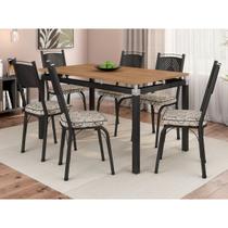 Conjunto de Mesa Malva Com 6 Cadeiras 151 Tampo BP 136cm Cor SF Preto Assento Cedro Artefamol