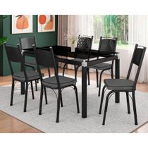 Conjunto De Mesa Malva Com 6 Cadeiras Tampo De Vidro 140cm SF Preto Fosco Assento Andorinha Artefamol Conjunto De Mesa Malva Com 6 Cadeiras Tampo De Vidro 140cm SF Preto Fosco Assento Andorinha Artefamol
