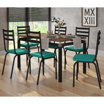 Conjunto De Mesa Malva Preto Tampo BP 136m Nature Com 6 Cadeiras 118 Assento Azul Turquesa Artefamol